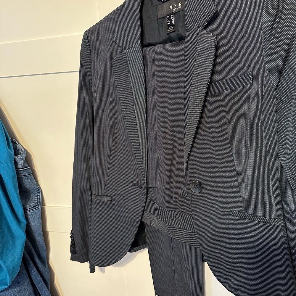 MANGO Jacket and pant grey pinstripe set